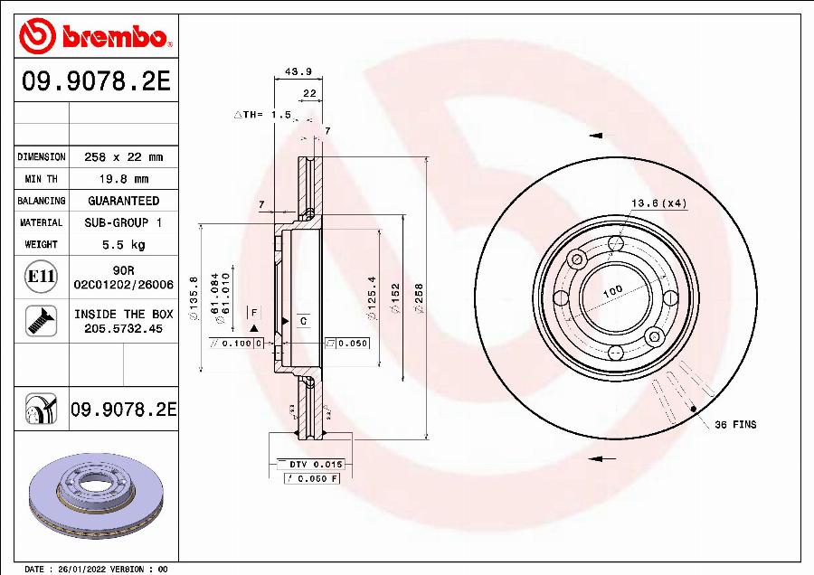 Brembo 09.9078.2E - Disque de frein cwaw.fr