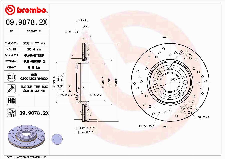 Brembo 09.9078.2X - Disque de frein cwaw.fr