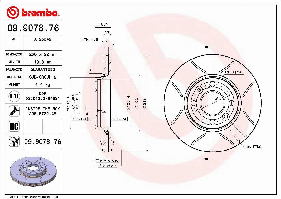 Brembo 09.9078.76 - Disque de frein cwaw.fr