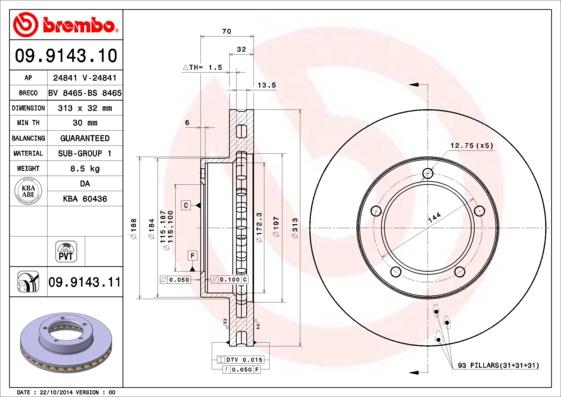 Brembo 09.9143.10 - Disque de frein cwaw.fr