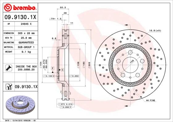 Brembo 09.9130.1X - Disque de frein cwaw.fr