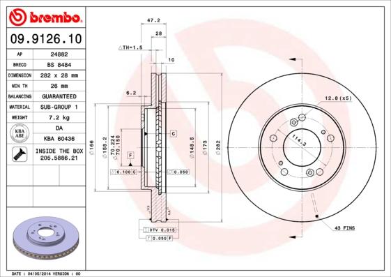 Brembo 09.9126.10 - Disque de frein cwaw.fr