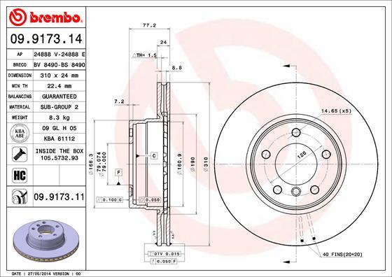 Brembo 09.9173.11 - Disque de frein cwaw.fr