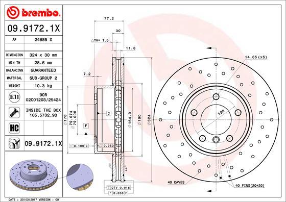 Brembo 09.9172.1X - Disque de frein cwaw.fr