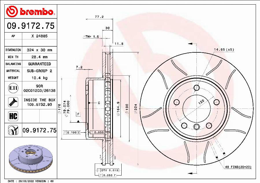 Brembo 09.9172.75 - Disque de frein cwaw.fr