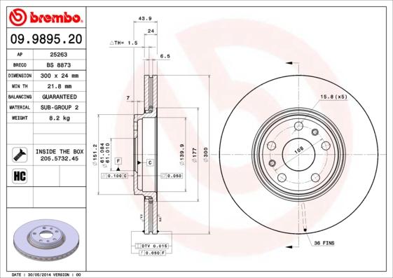 Brembo 09.9895.20 - Disque de frein cwaw.fr