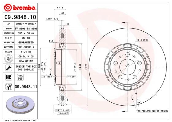 Brembo 09.9848.10 - Disque de frein cwaw.fr