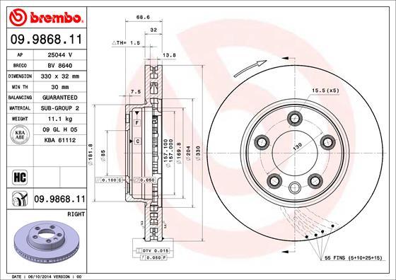 Brembo 09.9868.11 - Disque de frein cwaw.fr