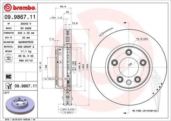 Brembo 09.9867.11 - Disque de frein cwaw.fr