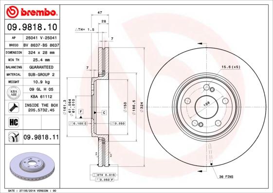 Brembo 09.9818.10 - Disque de frein cwaw.fr