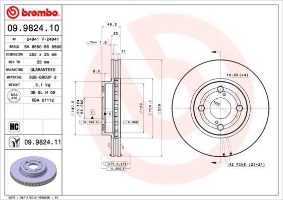 Brembo 09.9824.10 - Disque de frein cwaw.fr