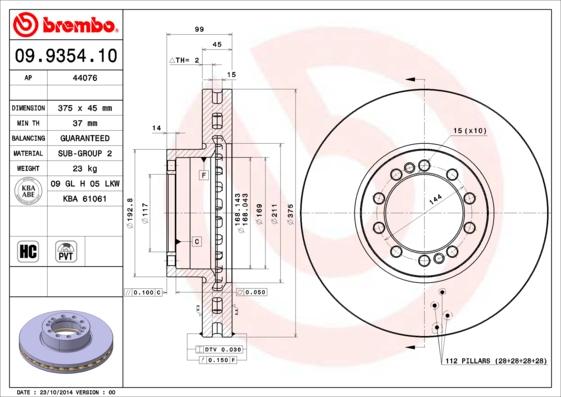 Brembo 09.9354.10 - Disque de frein cwaw.fr