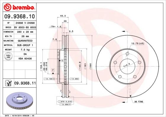 Brembo 09.9368.10 - Disque de frein cwaw.fr