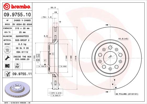 Brembo 09.9755.11 - Disque de frein cwaw.fr