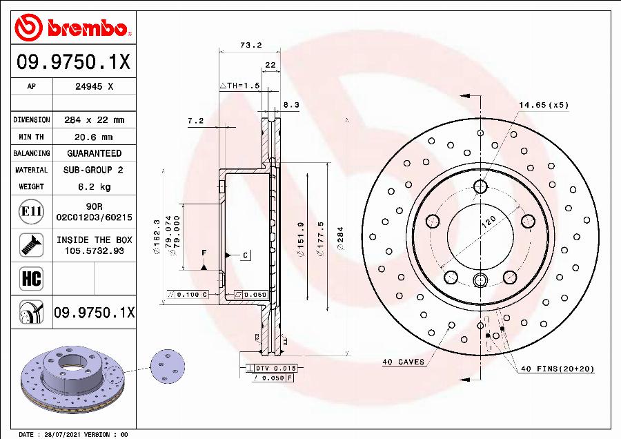 Brembo 09.9750.1X - Disque de frein cwaw.fr