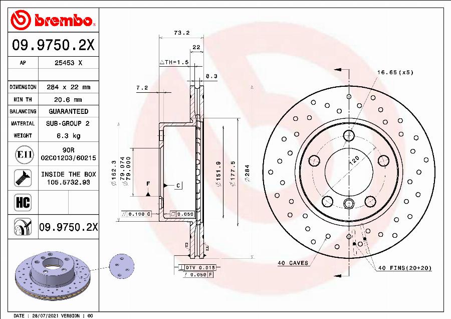 Brembo 09.9750.2X - Disque de frein cwaw.fr