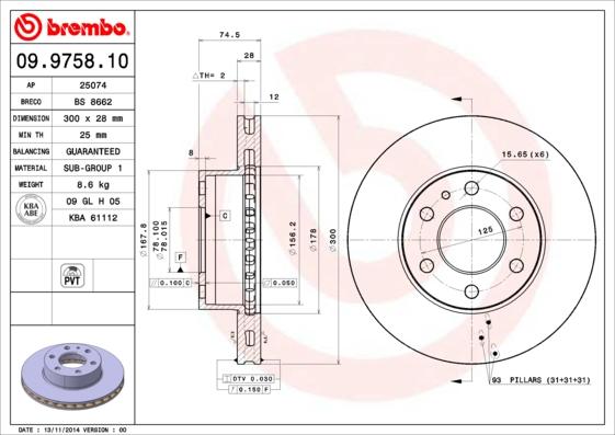 Brembo 09.9758.10 - Disque de frein cwaw.fr