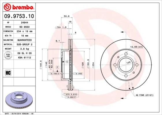 Brembo 09.9753.10 - Disque de frein cwaw.fr