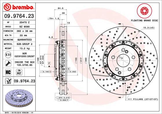 Brembo 09.9764.23 - Disque de frein cwaw.fr