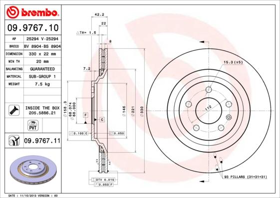 Brembo 09.9767.10 - Disque de frein cwaw.fr