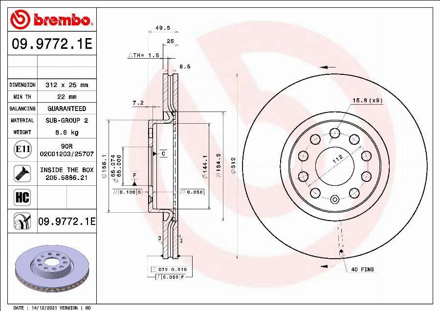 Brembo 09.9772.1E - Disque de frein cwaw.fr