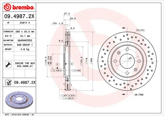 Brembo 09.4987.2X - Disque de frein cwaw.fr