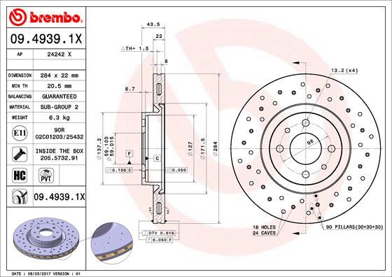 Brembo 09.4939.1X - Disque de frein cwaw.fr