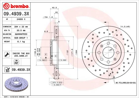 Brembo 09.4939.3X - Disque de frein cwaw.fr