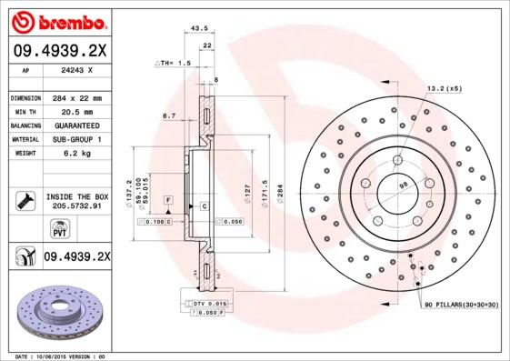 Brembo 09.4939.2X - Disque de frein cwaw.fr