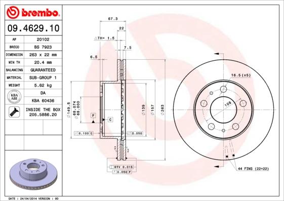 Brembo 09.4629.10 - Disque de frein cwaw.fr