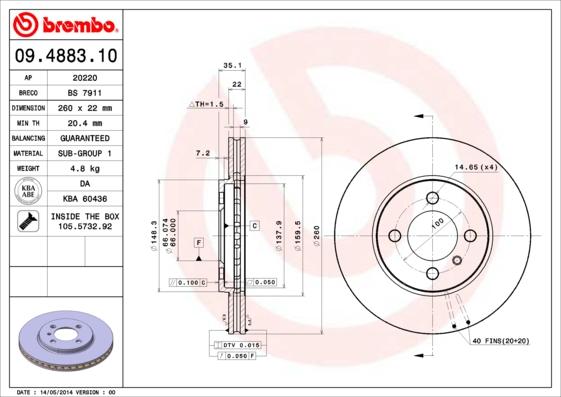 Brembo 09.4883.10 - Disque de frein cwaw.fr