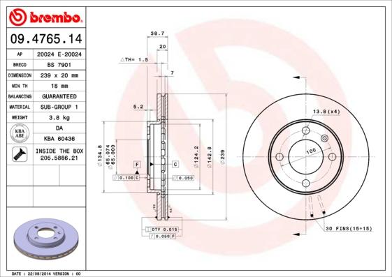 Brembo 09.4765.14 - Disque de frein cwaw.fr