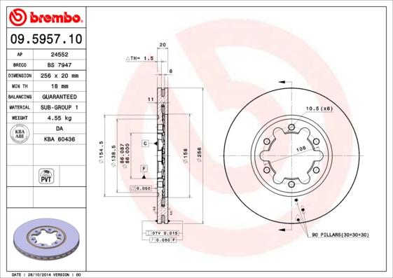 Brembo 09.5957.10 - Disque de frein cwaw.fr