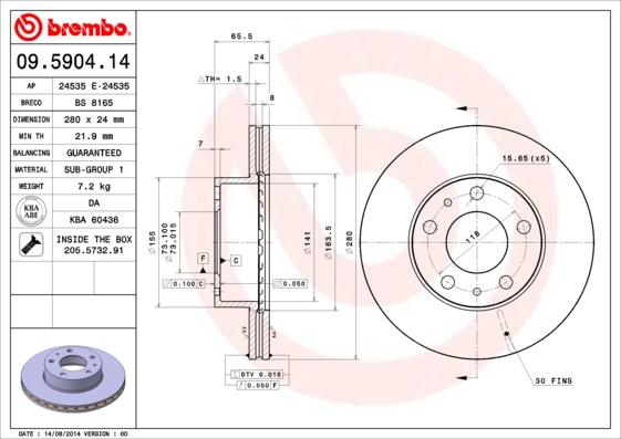 Brembo 09.5904.14 - Disque de frein cwaw.fr