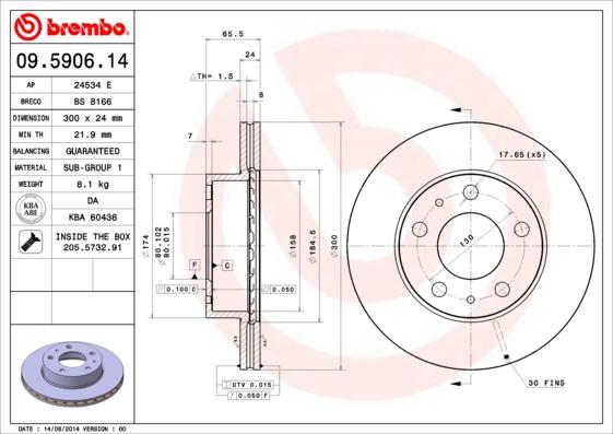 Brembo 09.5906.14 - Disque de frein cwaw.fr