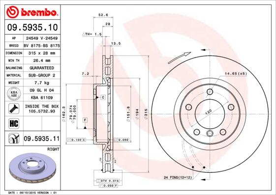 Brembo 09.5935.10 - Disque de frein cwaw.fr