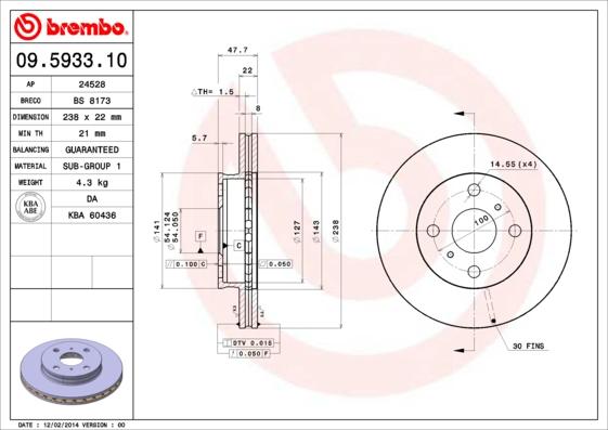 Brembo 09.5933.10 - Disque de frein cwaw.fr