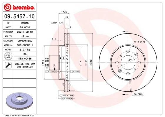 Brembo 09.5457.10 - Disque de frein cwaw.fr