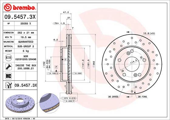 Brembo 09.5457.3X - Disque de frein cwaw.fr