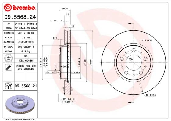 Brembo 09.5568.21 - Disque de frein cwaw.fr