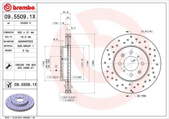 Brembo 09.5509.1X - Disque de frein cwaw.fr