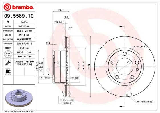 Brembo 09.5589.10 - Disque de frein cwaw.fr