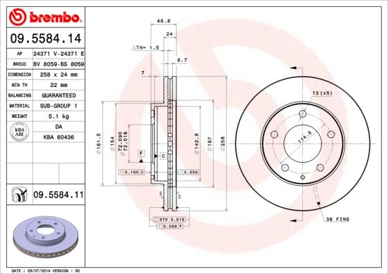 Brembo 09.5584.14 - Disque de frein cwaw.fr