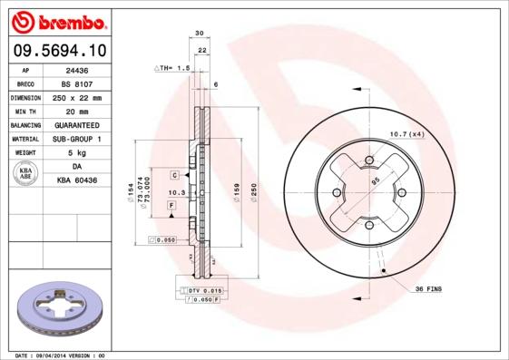 Brembo 09.5694.10 - Disque de frein cwaw.fr