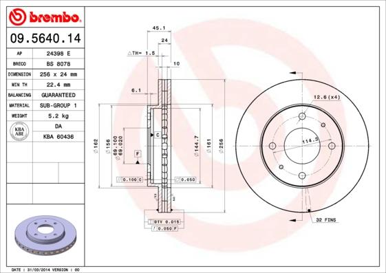 Brembo 09.5640.14 - Disque de frein cwaw.fr