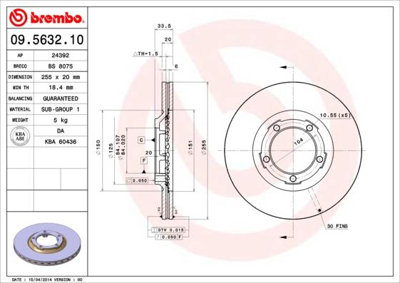 Brembo 09.5632.10 - Disque de frein cwaw.fr