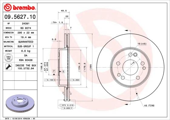 Brembo 09.5627.10 - Disque de frein cwaw.fr