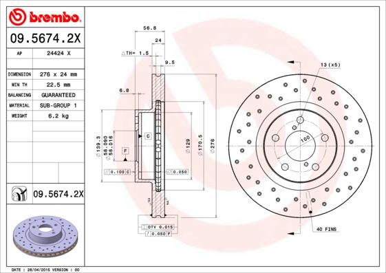 Brembo 09.5674.2X - Disque de frein cwaw.fr