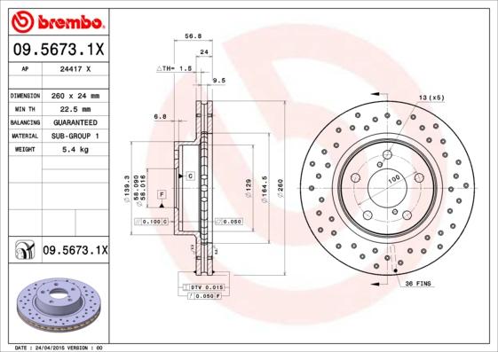 Brembo 09.5673.1X - Disque de frein cwaw.fr