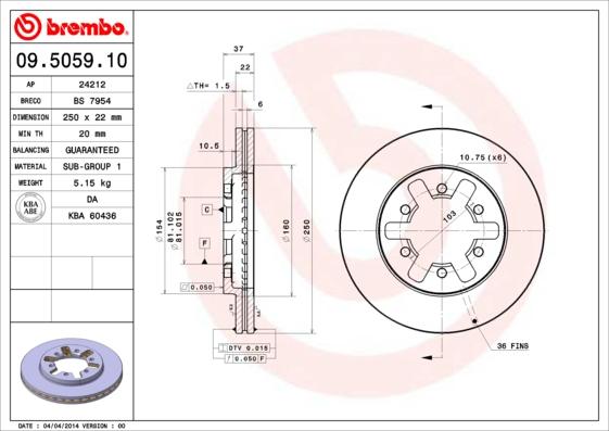 Brembo 09.5059.10 - Disque de frein cwaw.fr